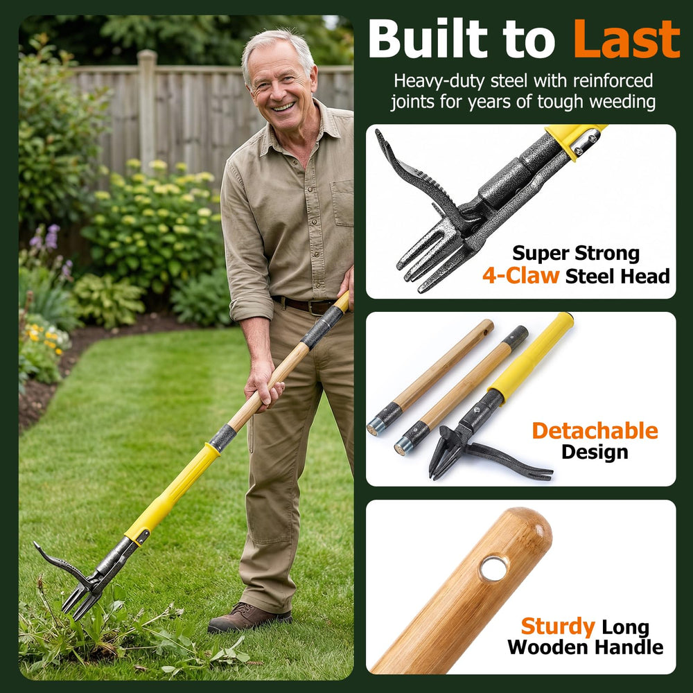 CJYMMFAN Stand Up Weed Puller Tool with three-section handle disassembled