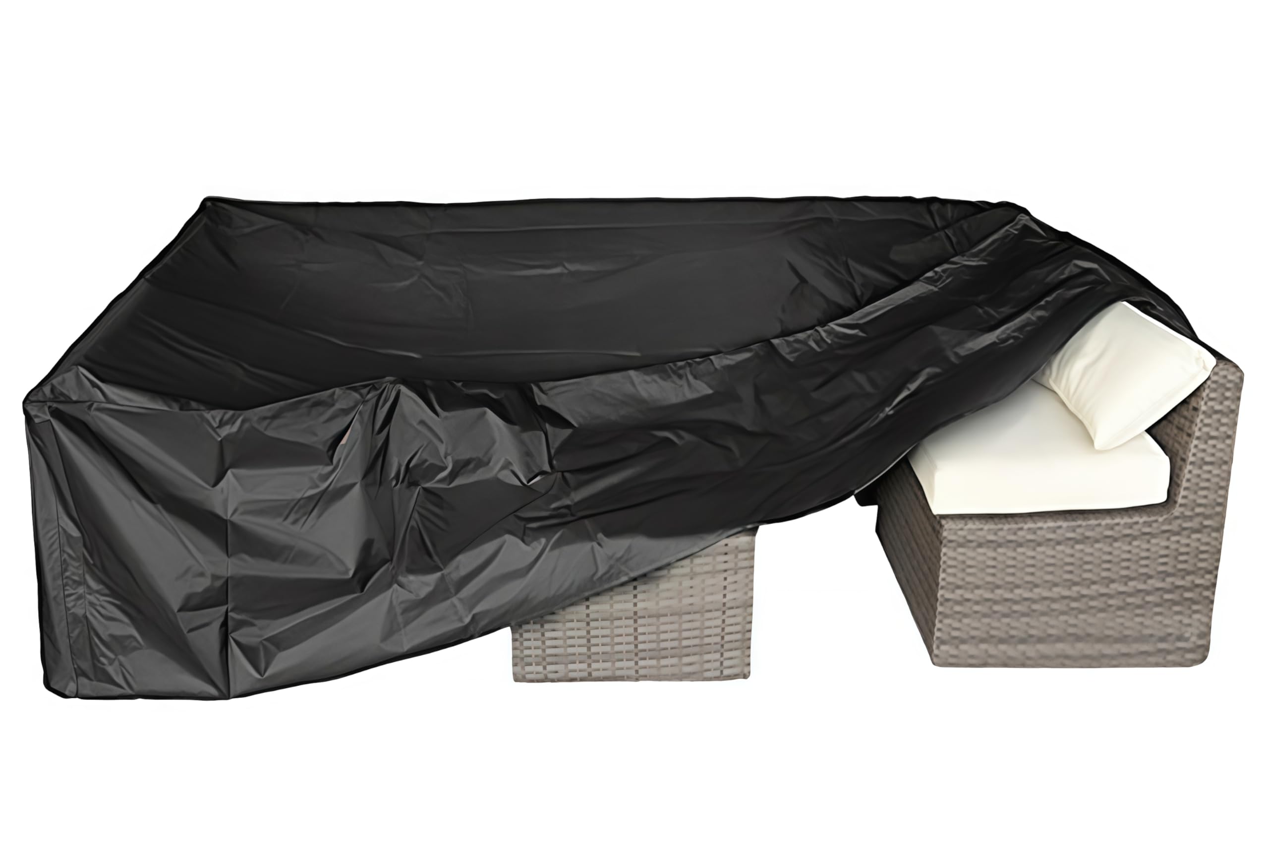 CKCLUU Patio Furniture Set Cover front view, black, 126" L x 63" W