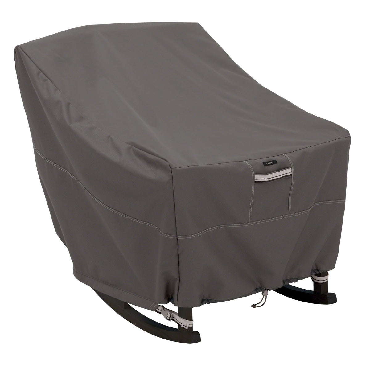 Classic Accessories Ravenna patio rocking chair cover in taupe front view
