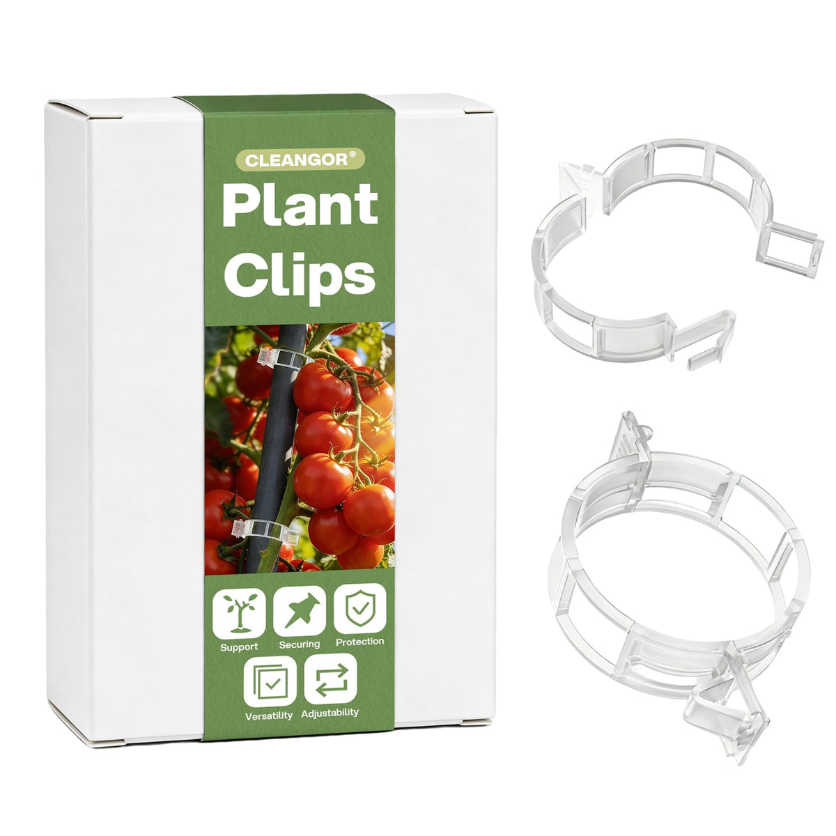 CLEANGOR Plant Support Clips 300 Pcs in translucent packaging