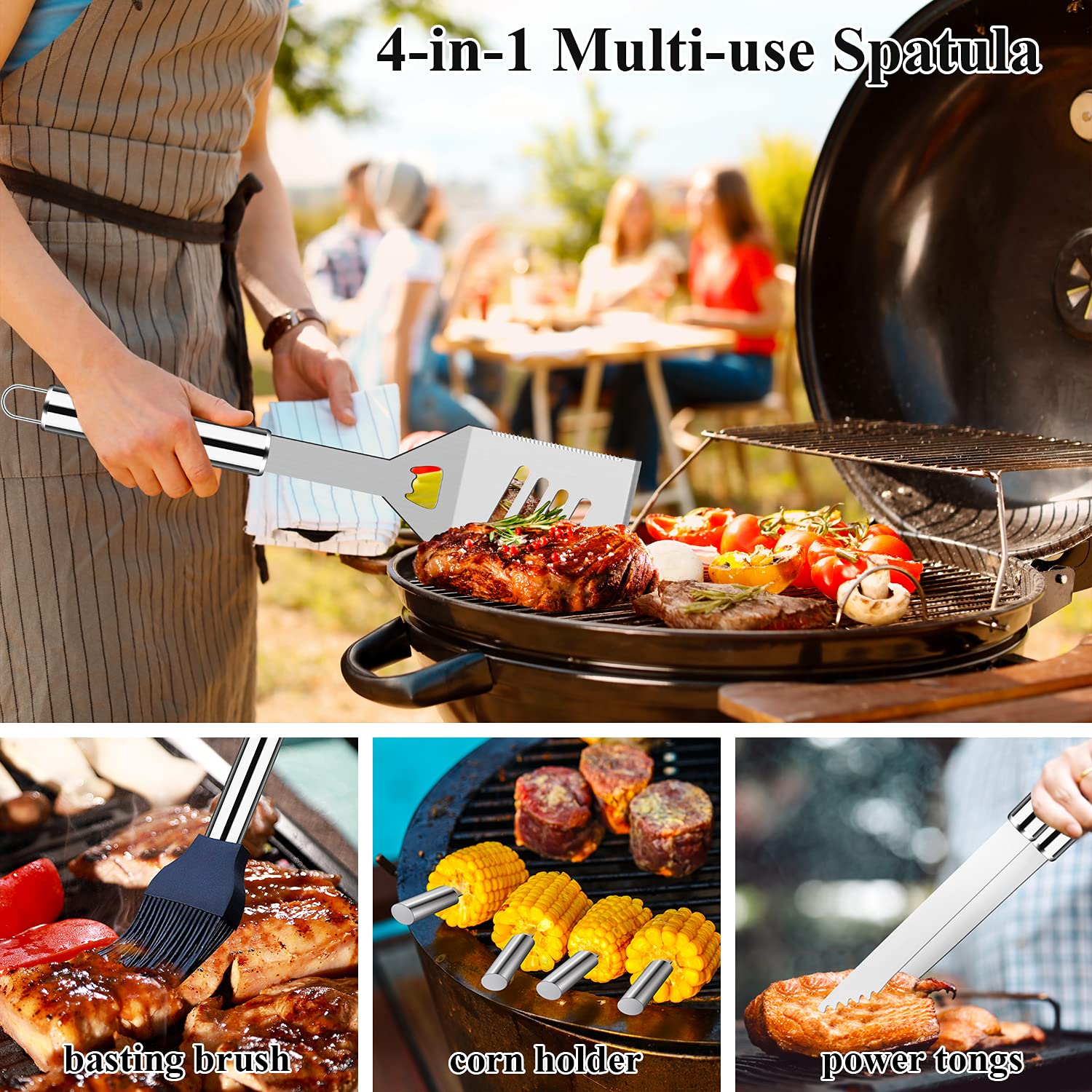 Cleaning brush and meat claws included in BBQ tool set