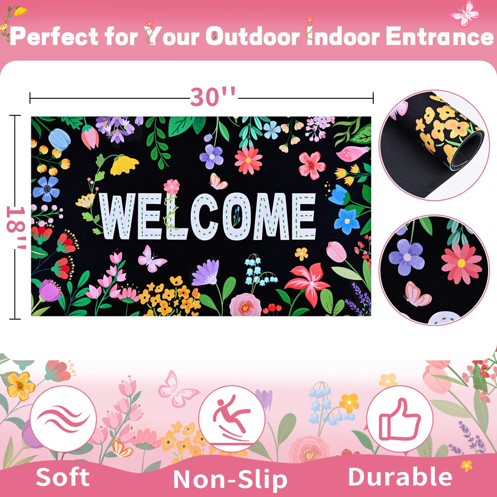 Cleaning the Likiyol Floral Door Mat with a brush