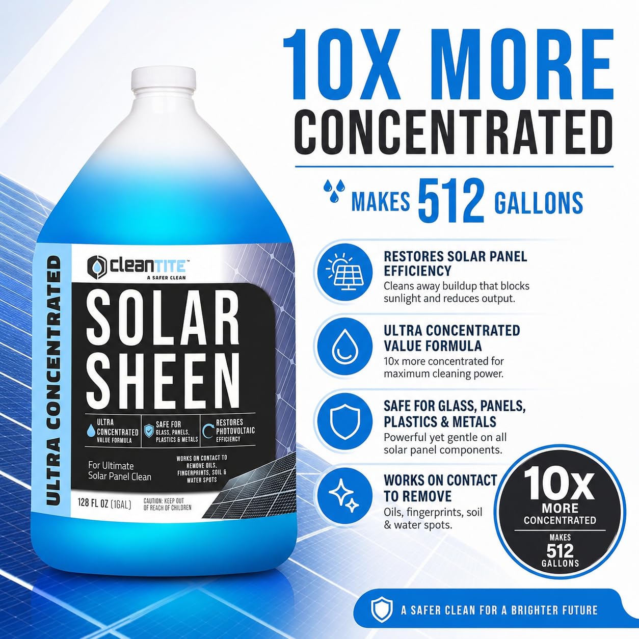 CLEANTITE Solar Panel Cleaner 1 Gallon concentrated formula