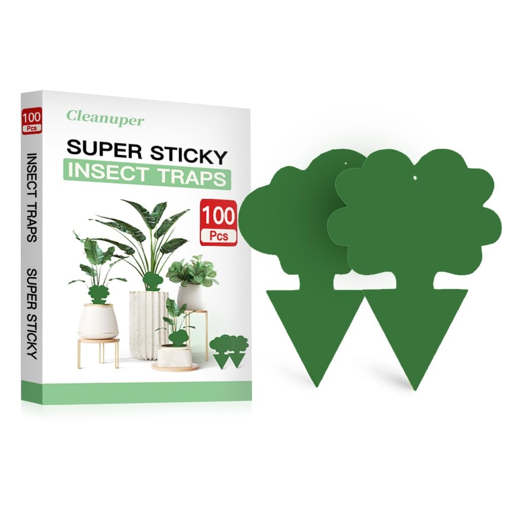 Cleanuper 100 Pack Gnat Killer Sticky Traps green flower shape