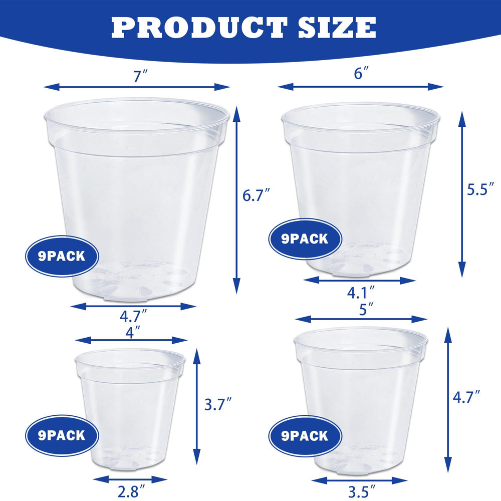 Clear nursery pots showing drainage holes