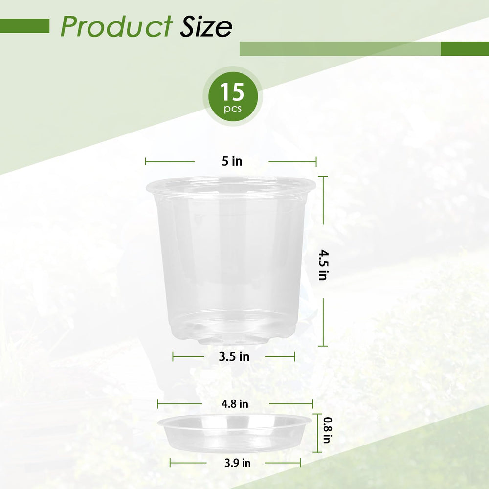 Clear nursery pots stacked showing drainage holes