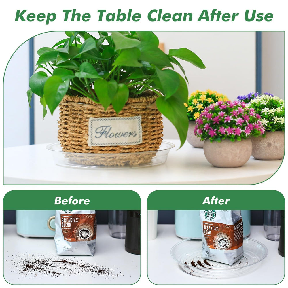 Clear plastic plant saucers in a stack