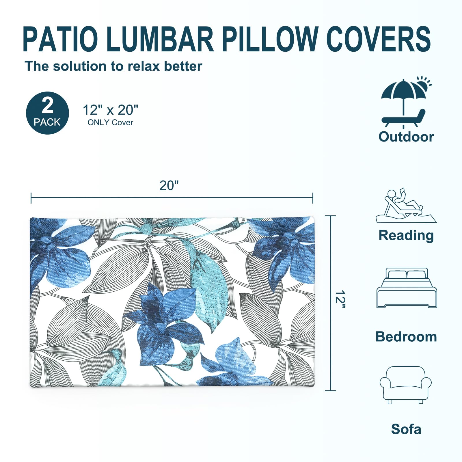 Clemens Noir Blue Lumbar Pillow Cover on a patio sofa