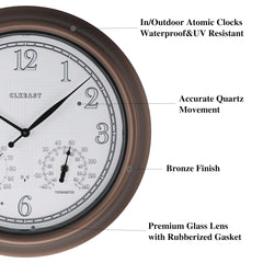 Clock face of CLXEAST outdoor atomic clock showing time