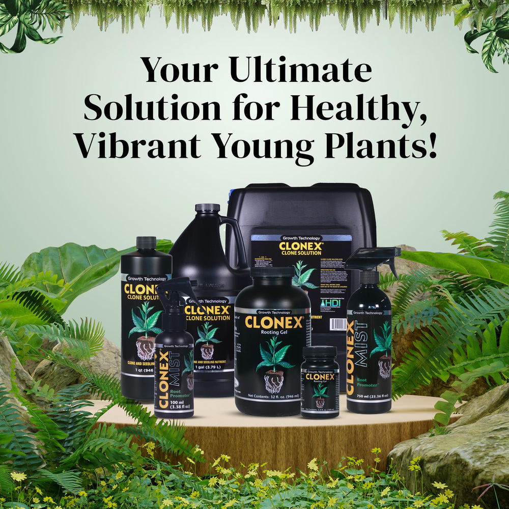 Clonex Rooting Gel 100ml displayed with plant cuttings