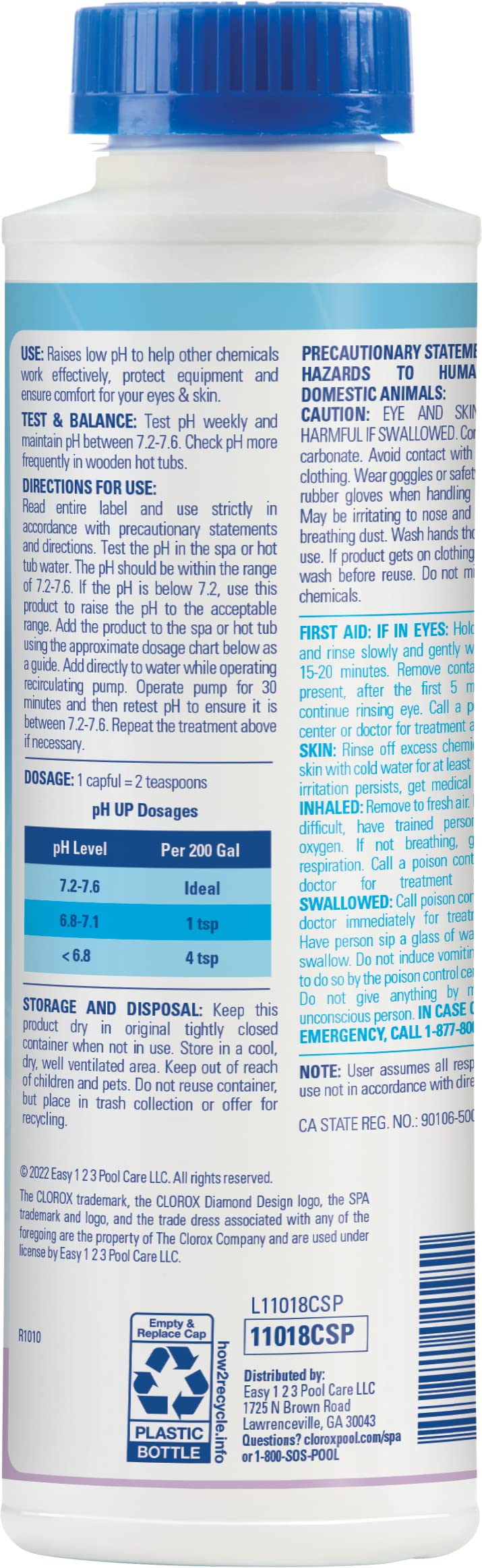 CLOROX Pool&Spa Spa pH Up label close-up