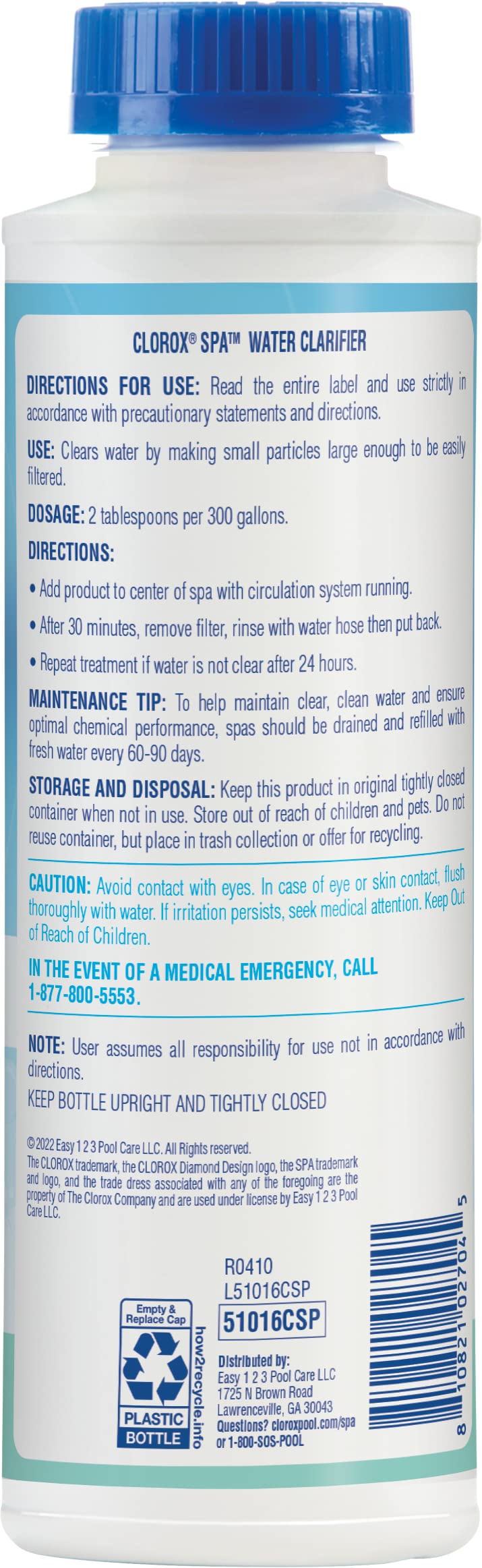 CLOROX Pool&Spa Spa Water Clarifier label close-up