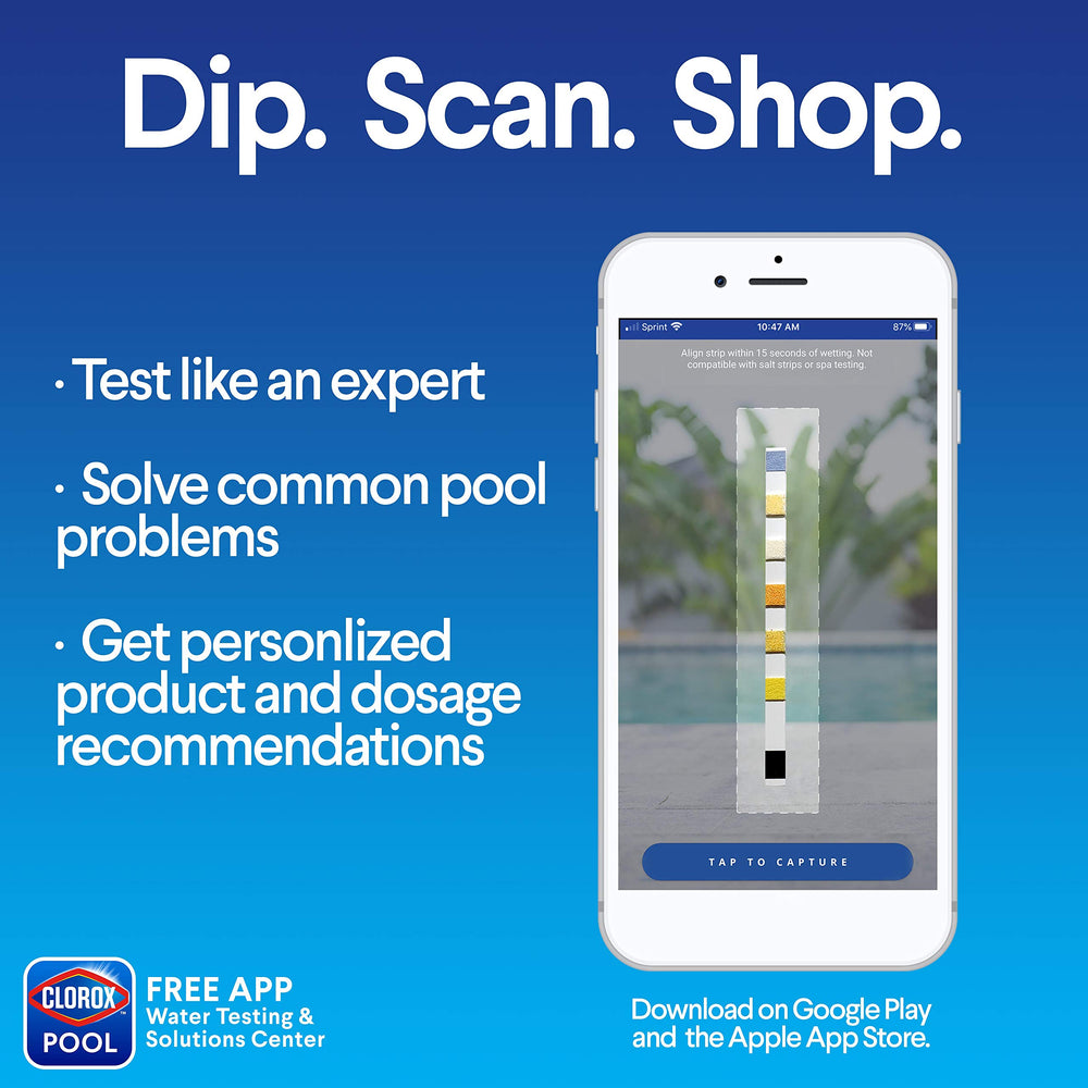 CLOROX Pool&Spa test strips with Clorox Pool app on phone