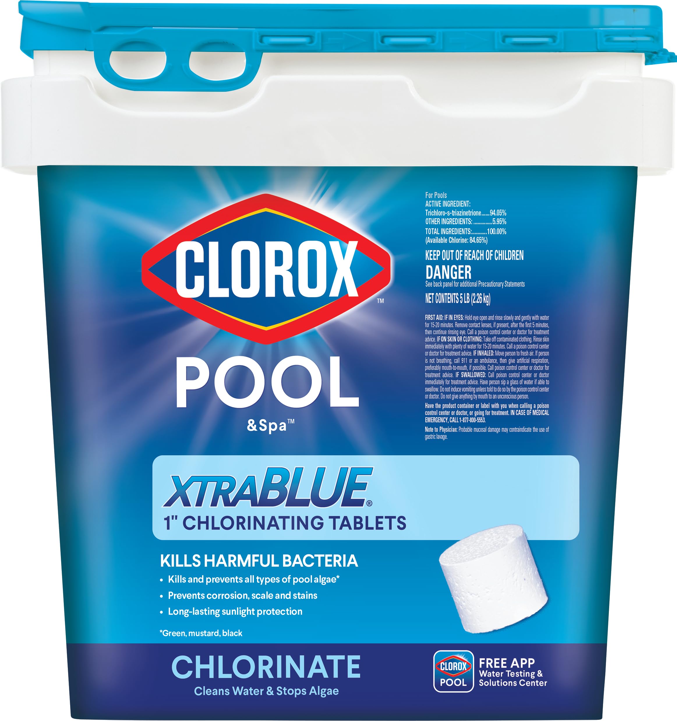 CLOROX Pool&Spa XtraBlue 1” Chlorinating Tablets 5 lbs front view