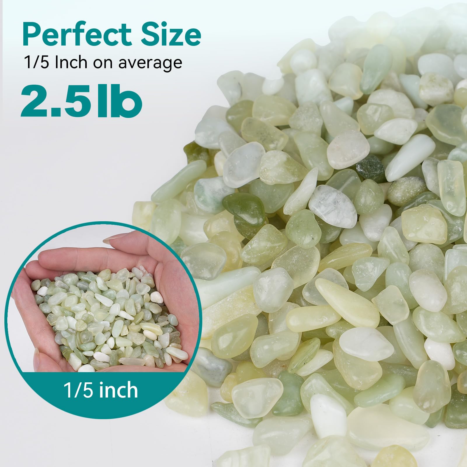 Close-up of 1/5 inch jade pebbles for indoor plants