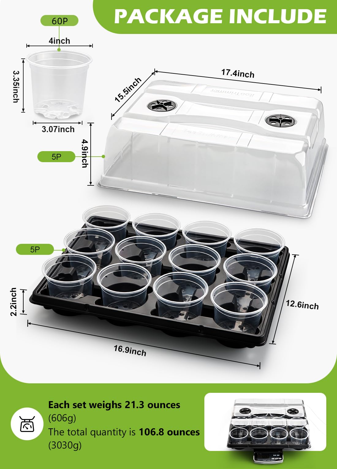Close-up of 12 cell nursery pot tray with clear pots
