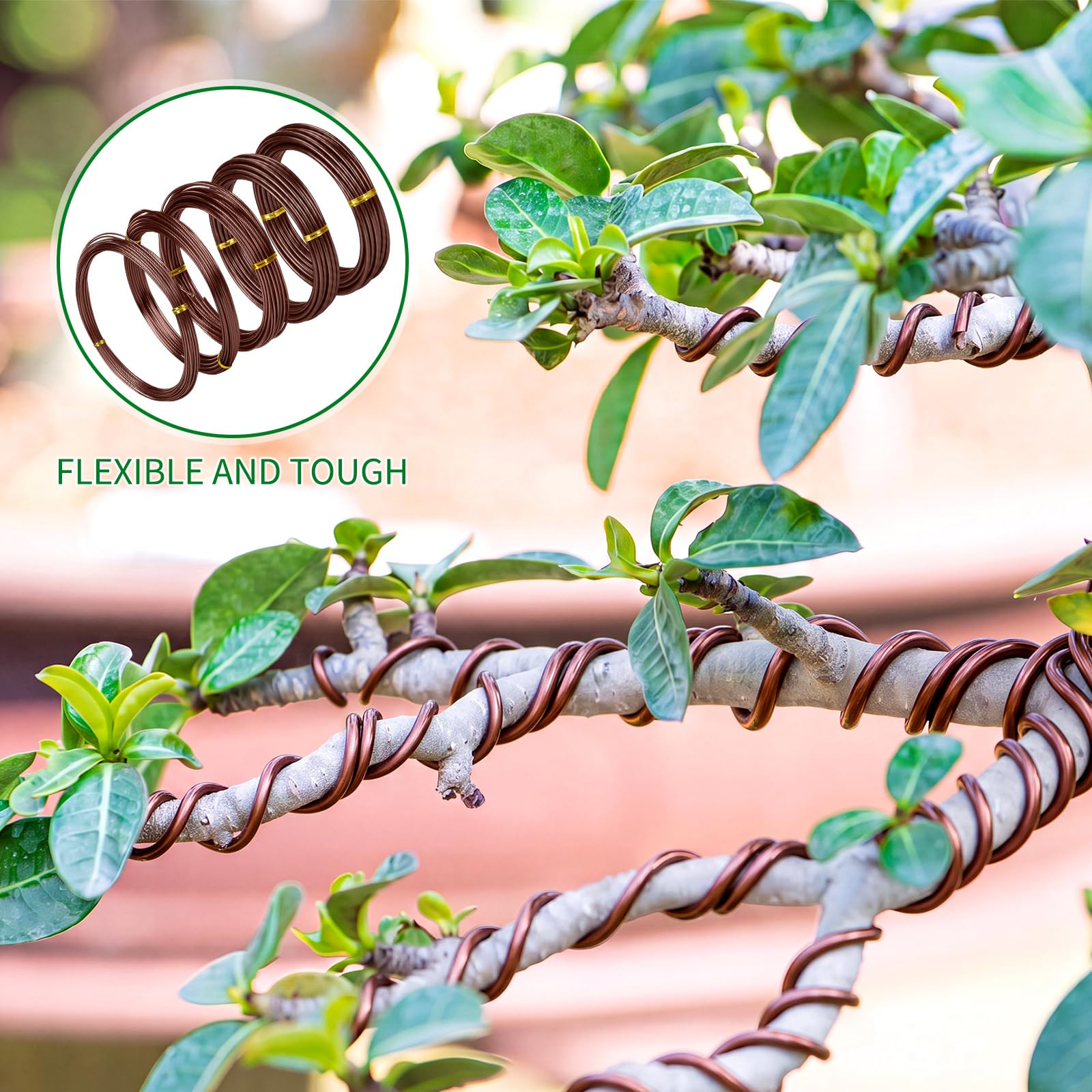 Close-up of 2.0 mm brown bonsai wire from Mudder