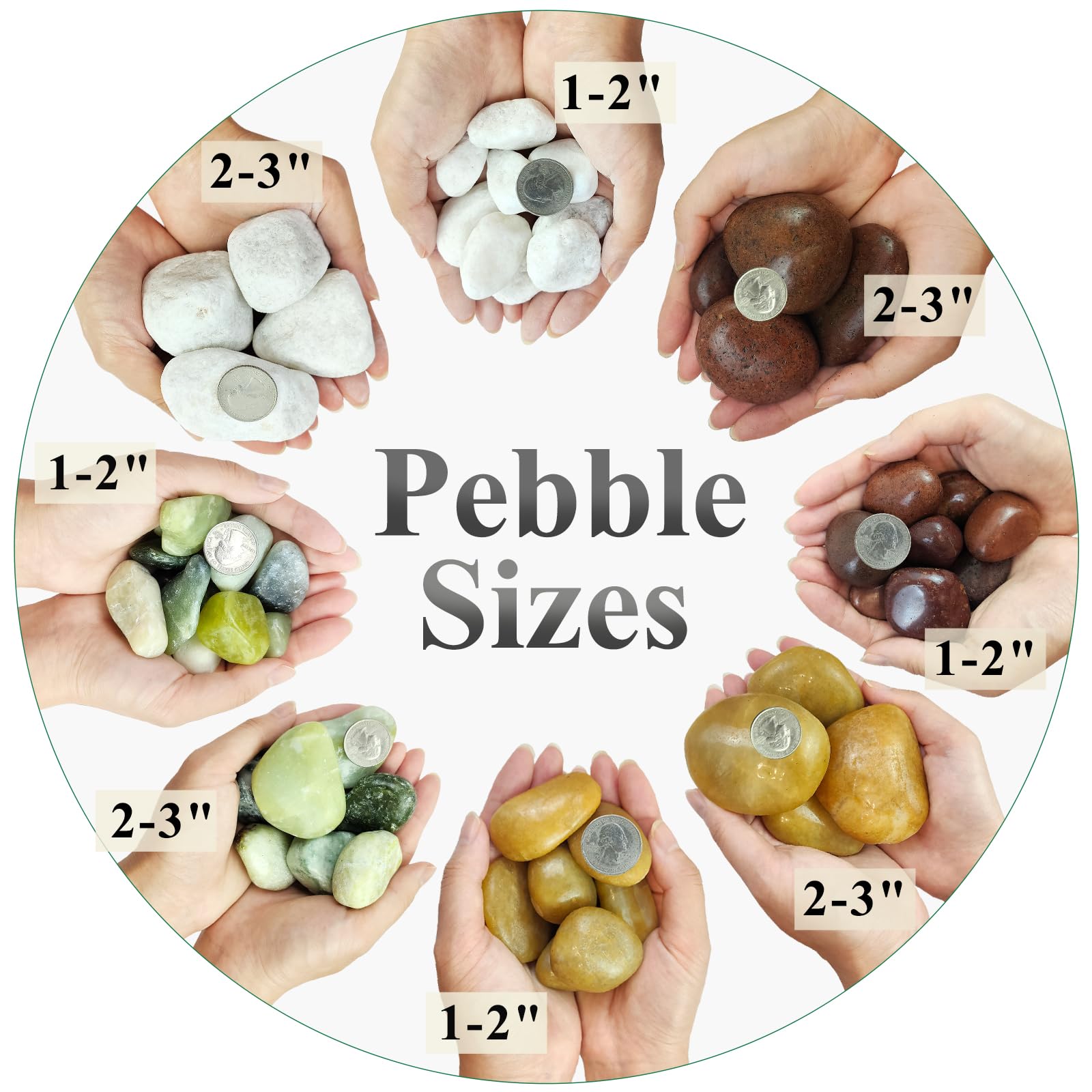 Close-up of 2-3 inch jade pebbles for indoor plants