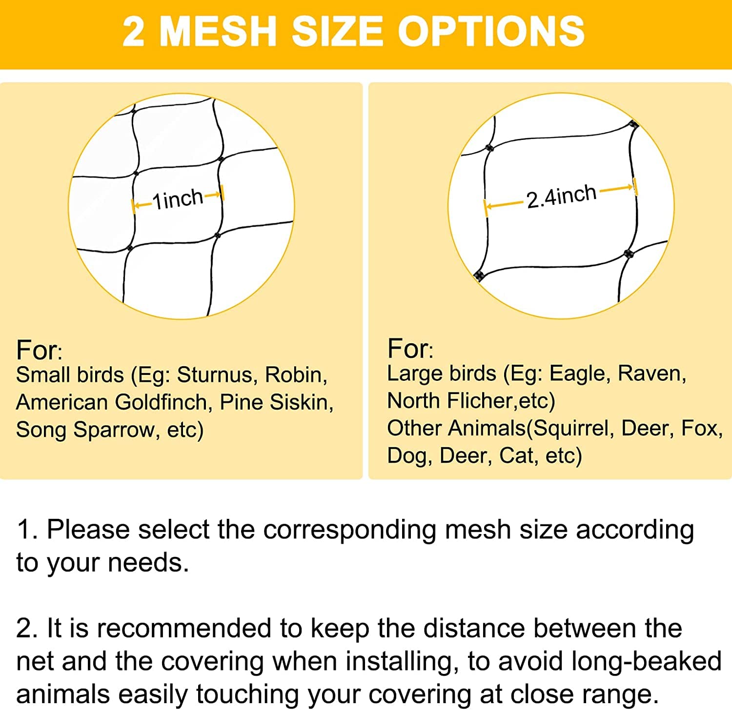 Close-up of 2.4 inch mesh size of BSTPCOO Bird Net