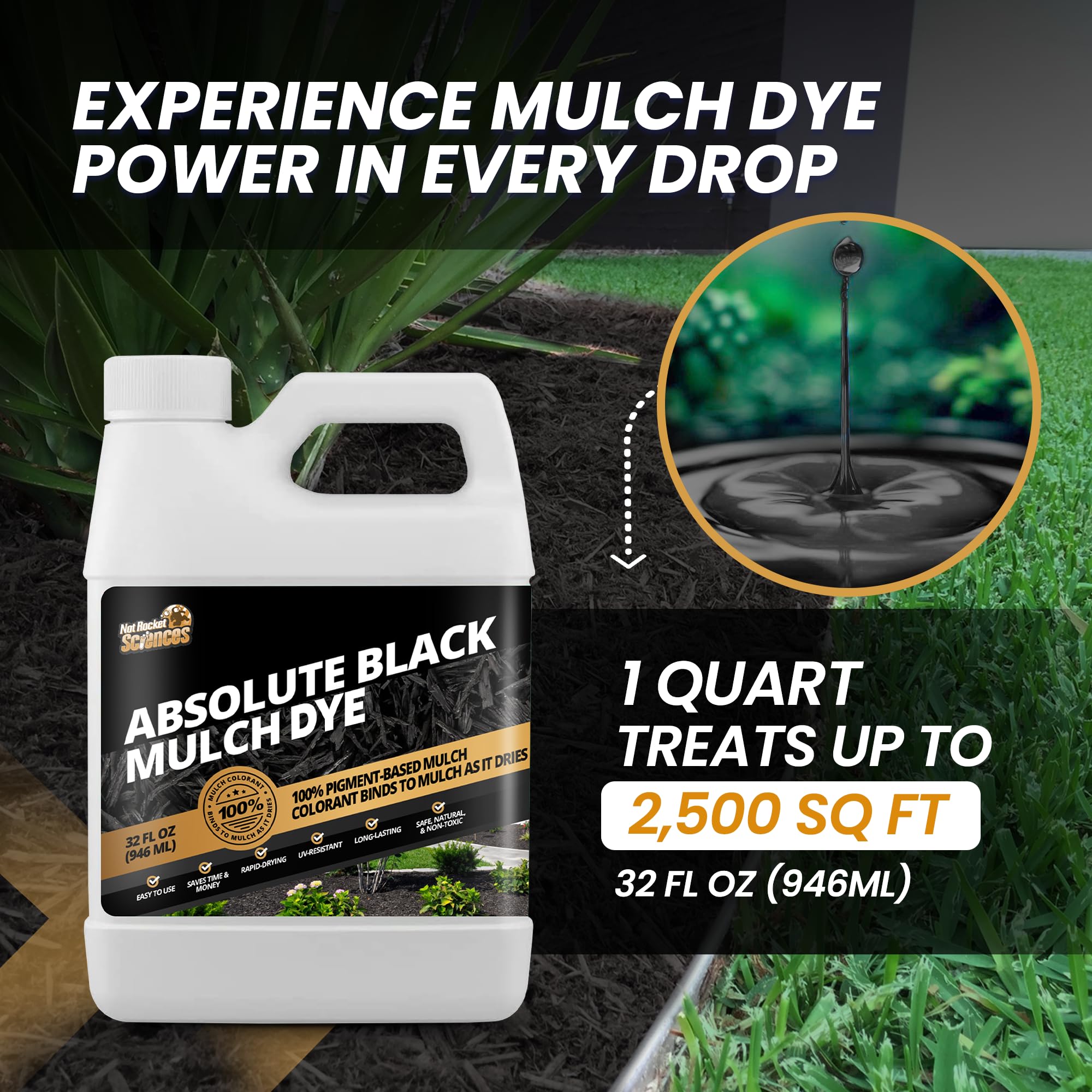 Close-up of 32oz Absolute Black Mulch Dye packaging