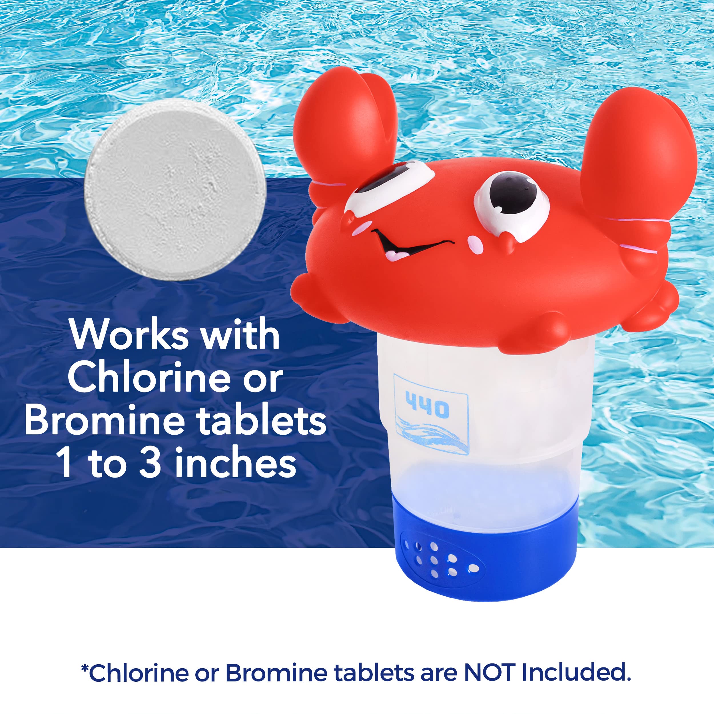 Close-up of 440 Crab Chlorine Floater holding 3-inch chlorine tablets
