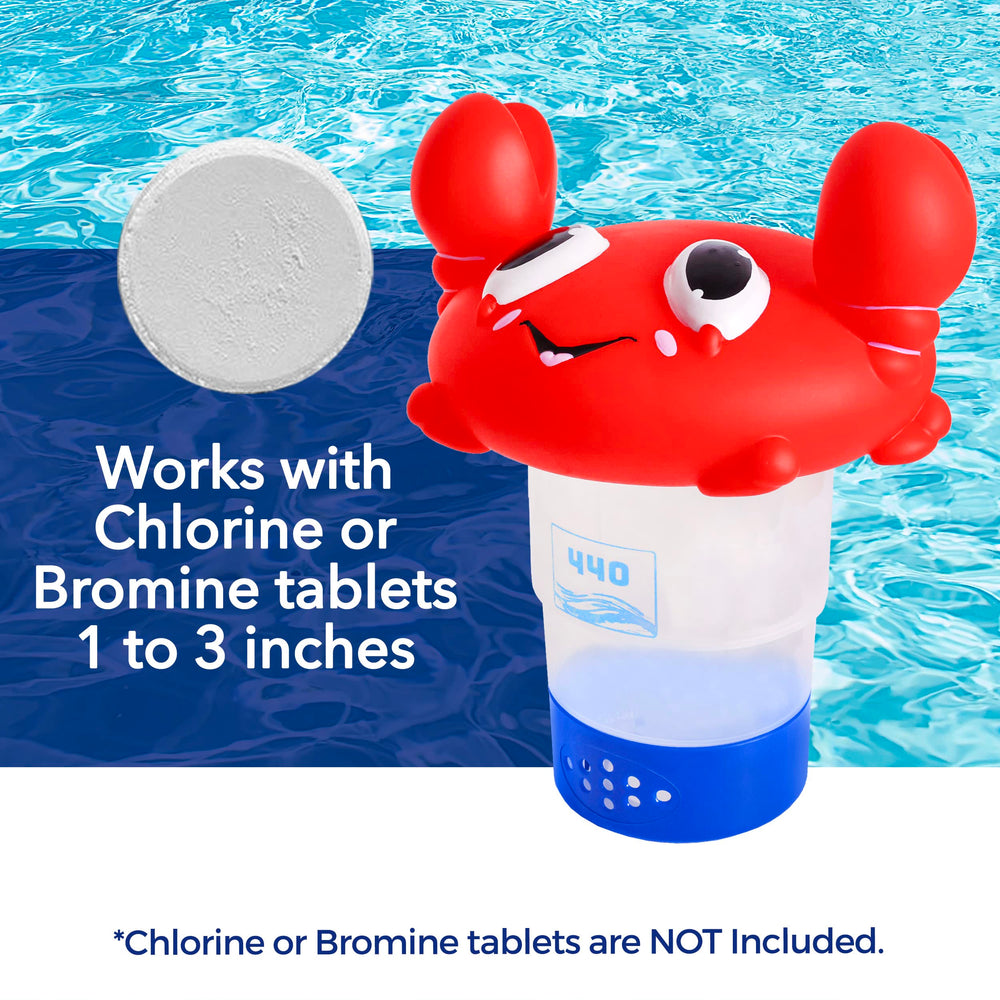 Close-up of 440 Crab Chlorine Floater holding 3-inch chlorine tablets