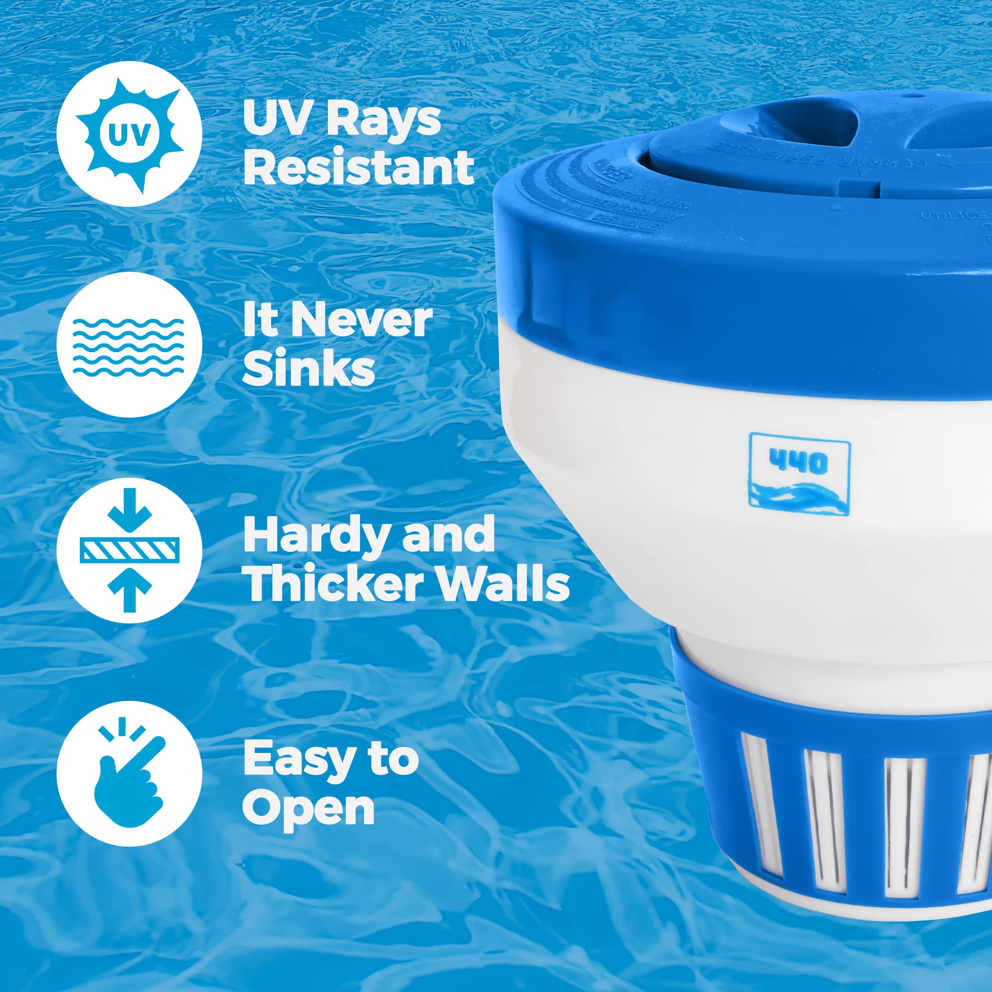 Close-up of 440 Pool Chlorine Floater Dispenser adjusting flow control