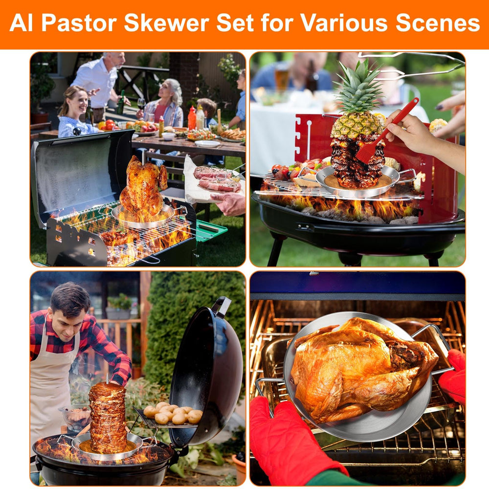 Close-up of 5 different length spikes in the skewer set