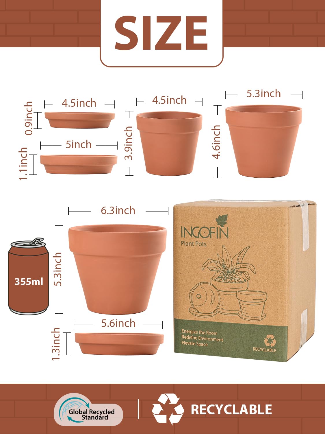 Close-up of 5-inch terracotta pot with drainage hole
