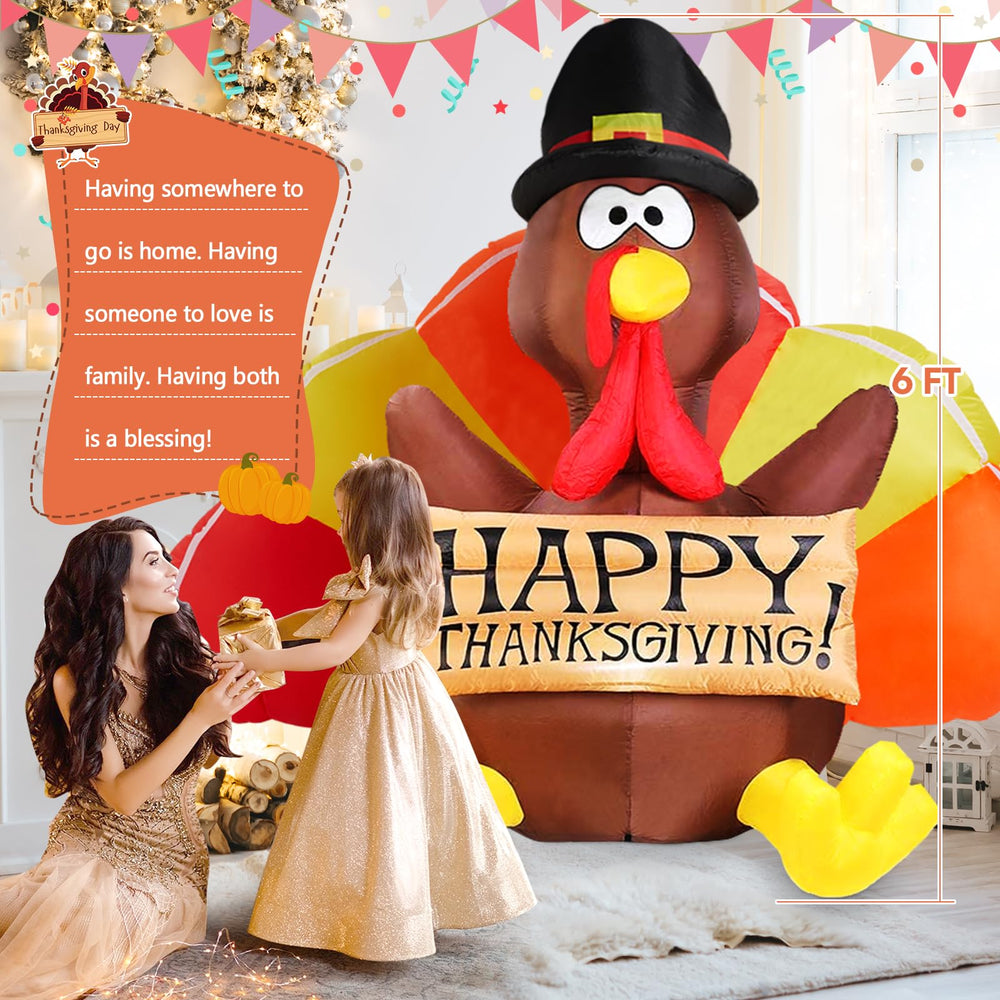 Close-up of 6 FT Thanksgiving turkey with bright LED lights