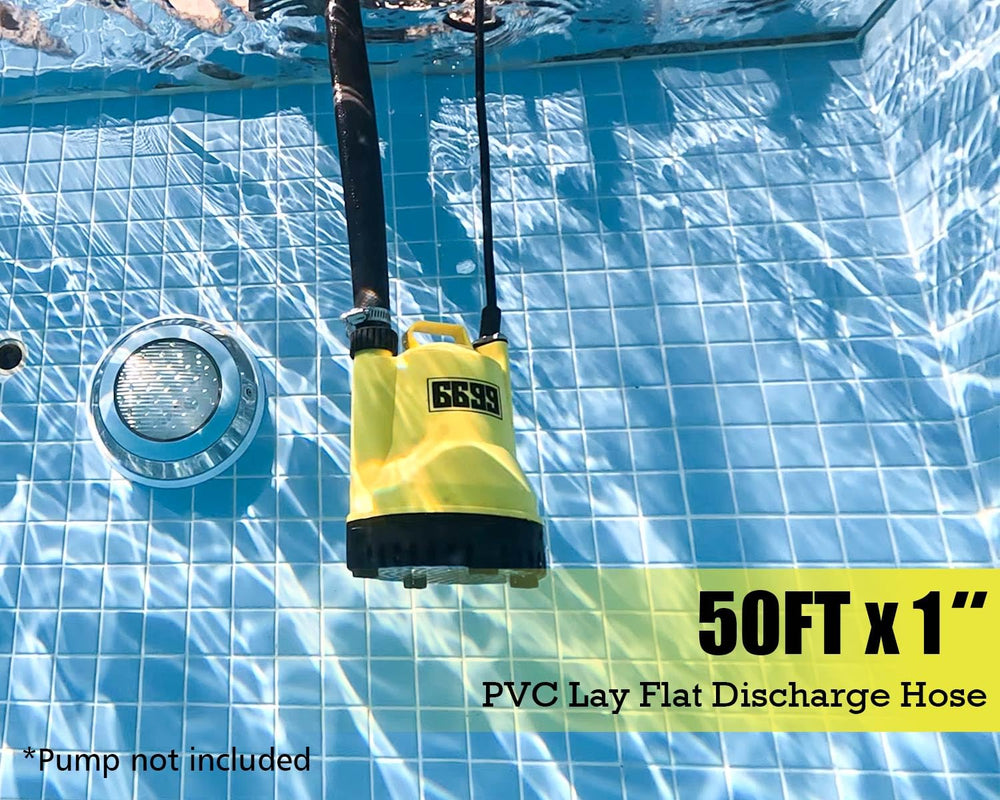 Close-up of 6699 PVC lay-flat hose with clamps