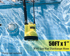 Close-up of 6699 PVC lay-flat hose with clamps
