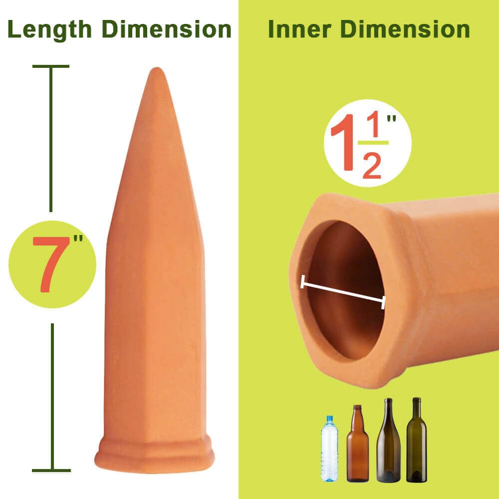 close-up of 7 inch terracotta watering spike