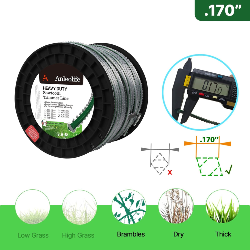 Close-up of A ANLEOLIFE sawtooth trimmer line showing serrated edge