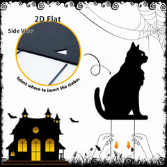 Close-up of a black cat yard sign in a lawn