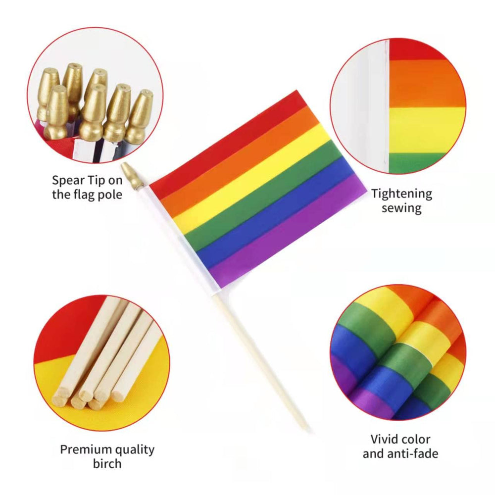 Close-up of a Ckexin rainbow stick flag with plastic stick