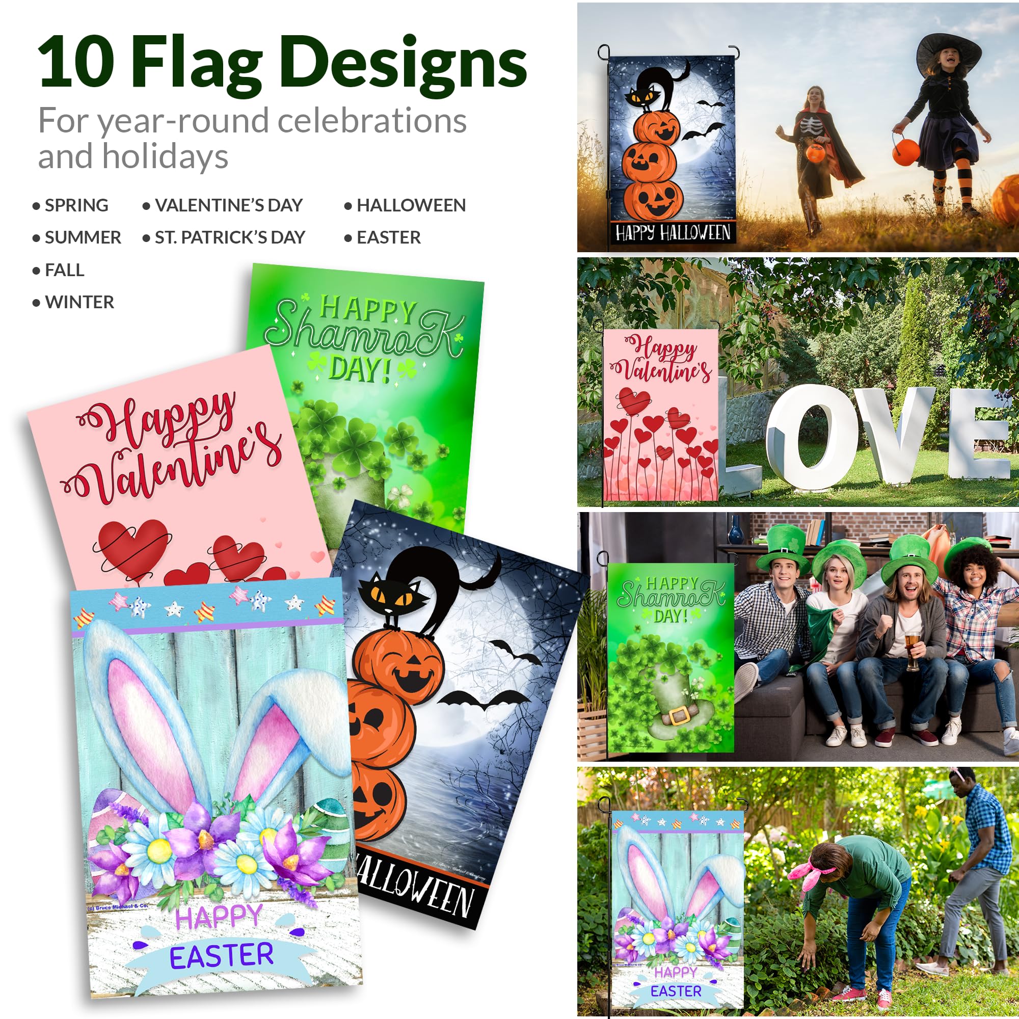 Close-up of a vibrant spring-themed garden flag from the set