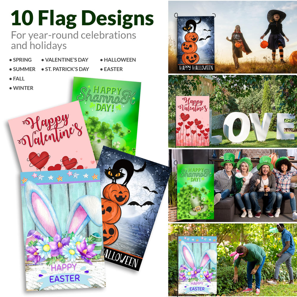 Close-up of a vibrant spring-themed garden flag from the set