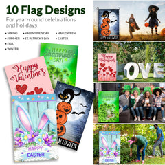 Close-up of a vibrant spring-themed garden flag from the set
