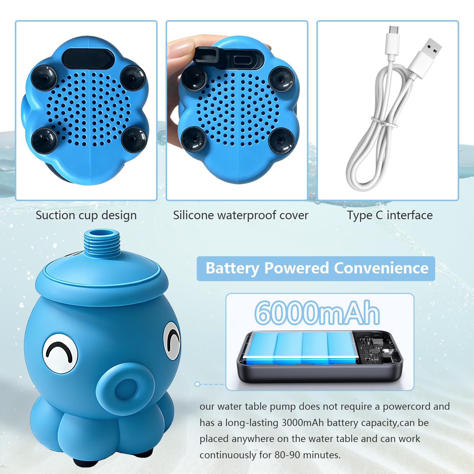 Close-up of Aacabo water table pump showcasing suction cup base