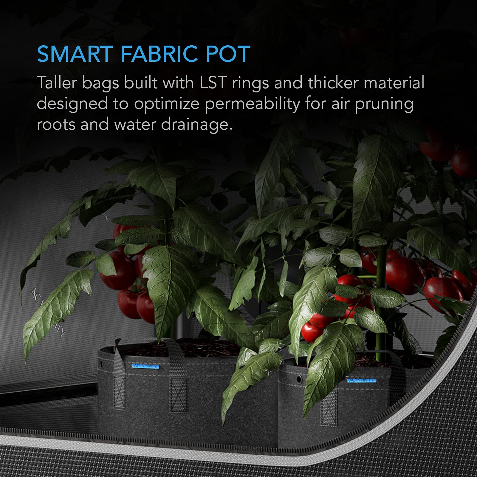 Close-up of AC Infinity grow bag with metal rings