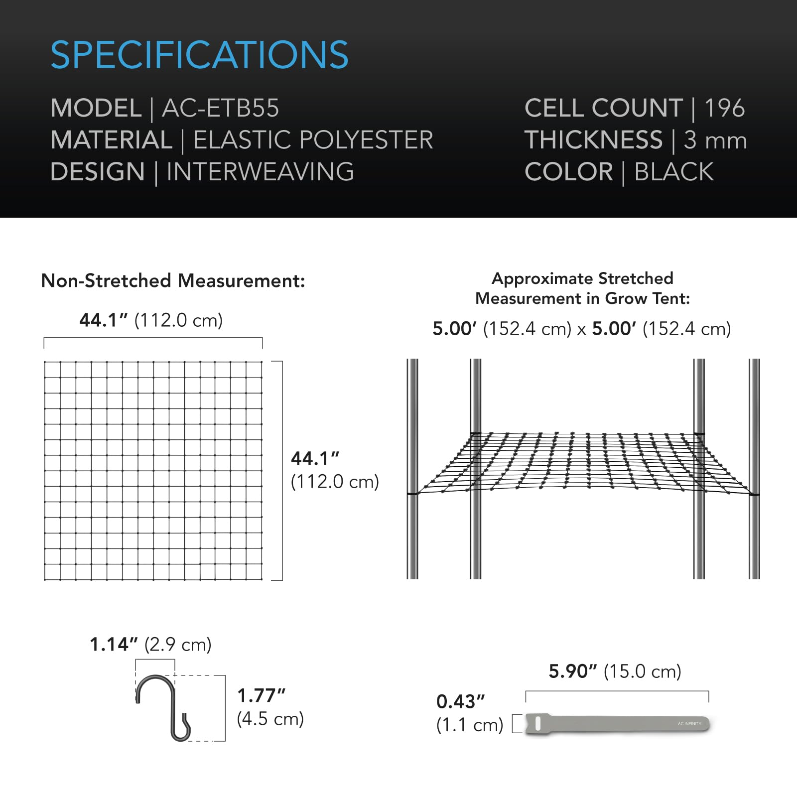 Close-up of AC Infinity trellis netting non-abrasive cells