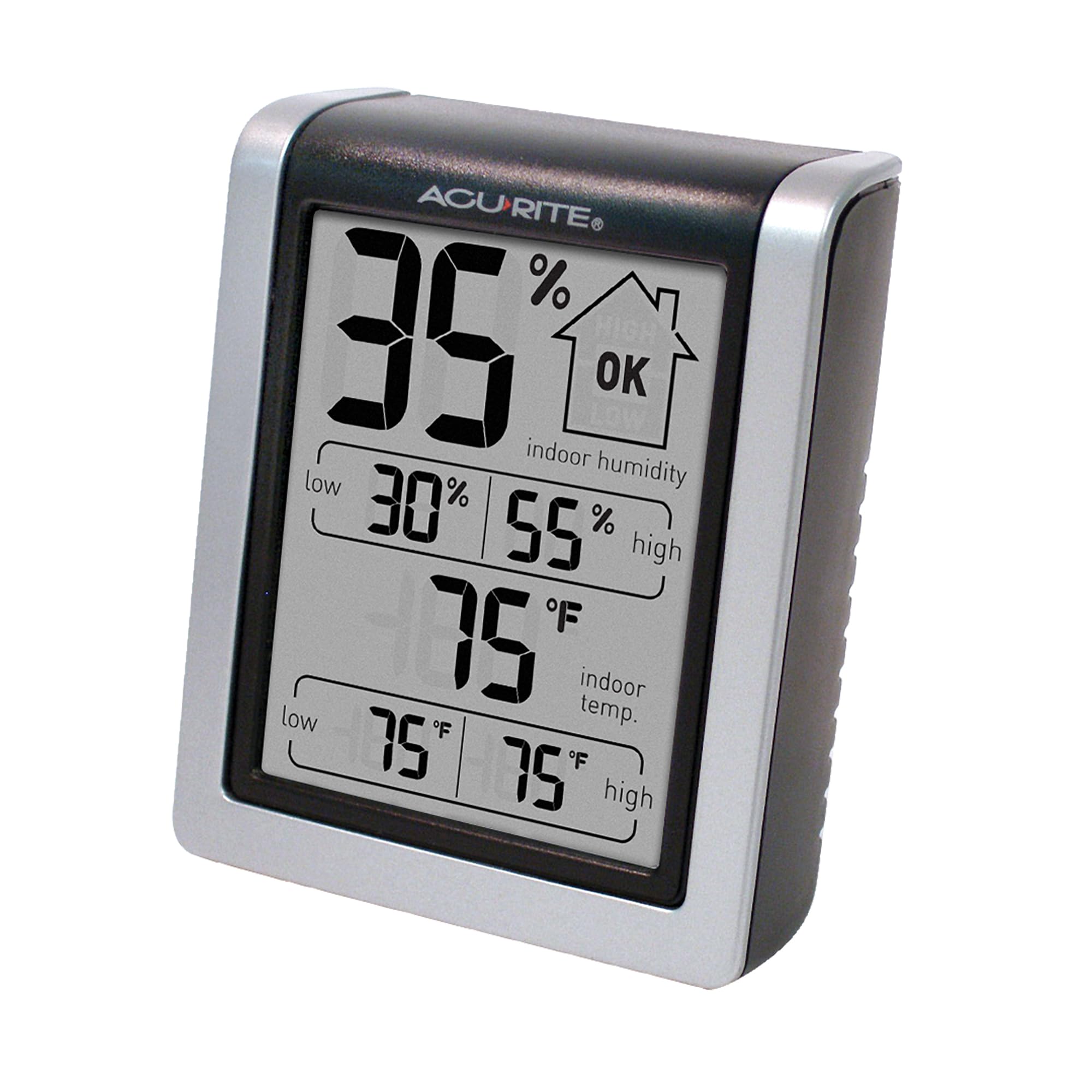 Close-up of AcuRite thermometer and hygrometer features