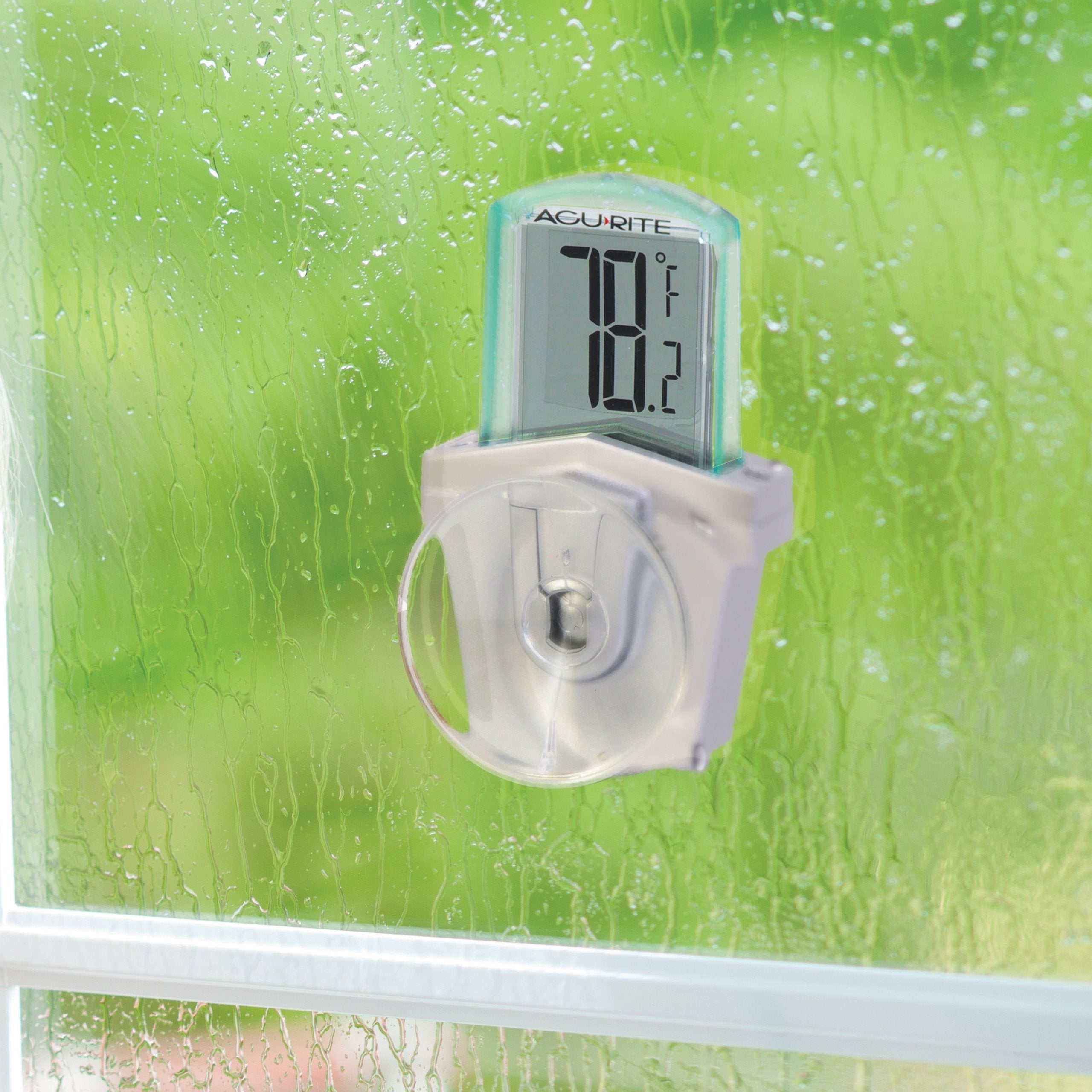 Close-up of AcuRite thermometer showing digital display