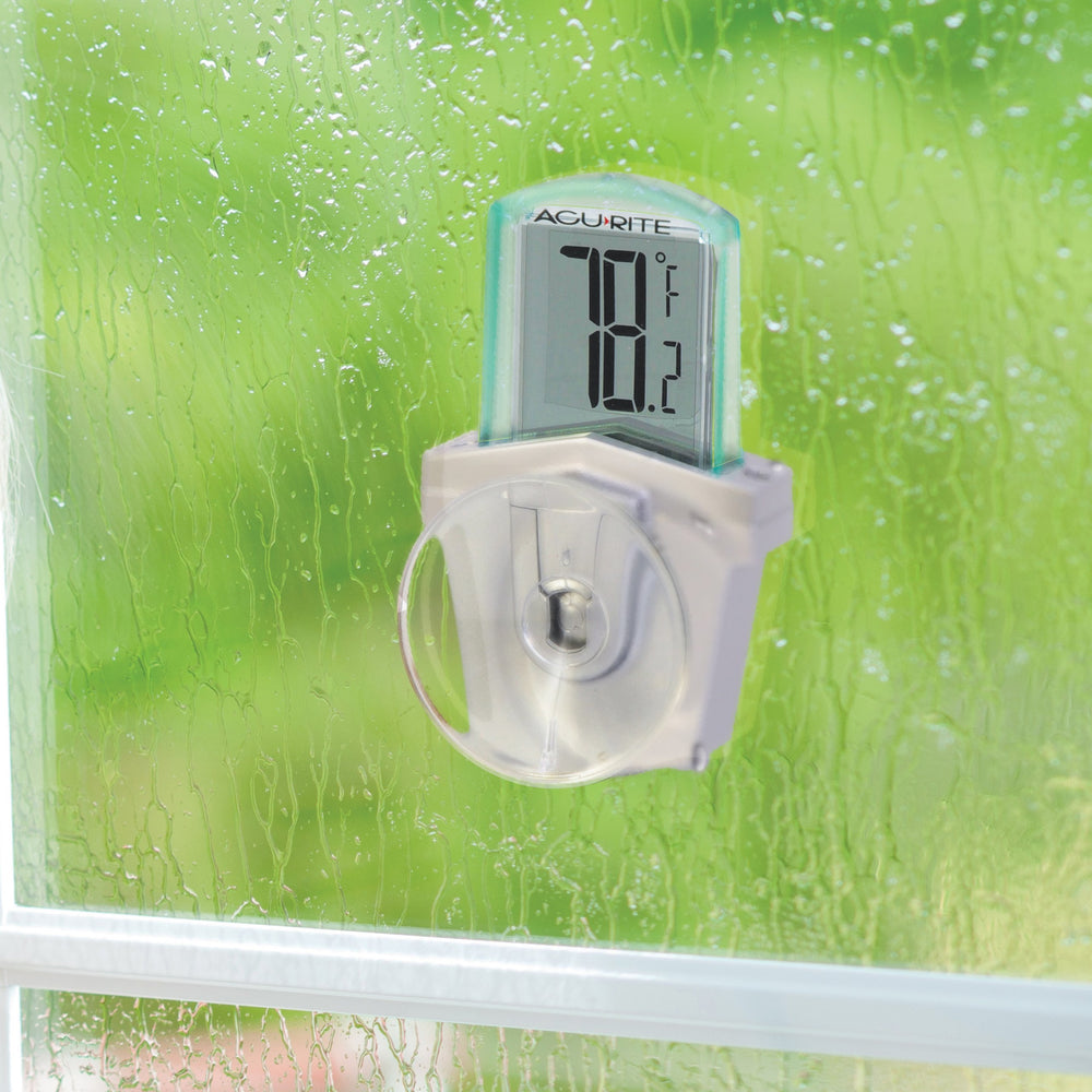 Close-up of AcuRite thermometer showing digital display