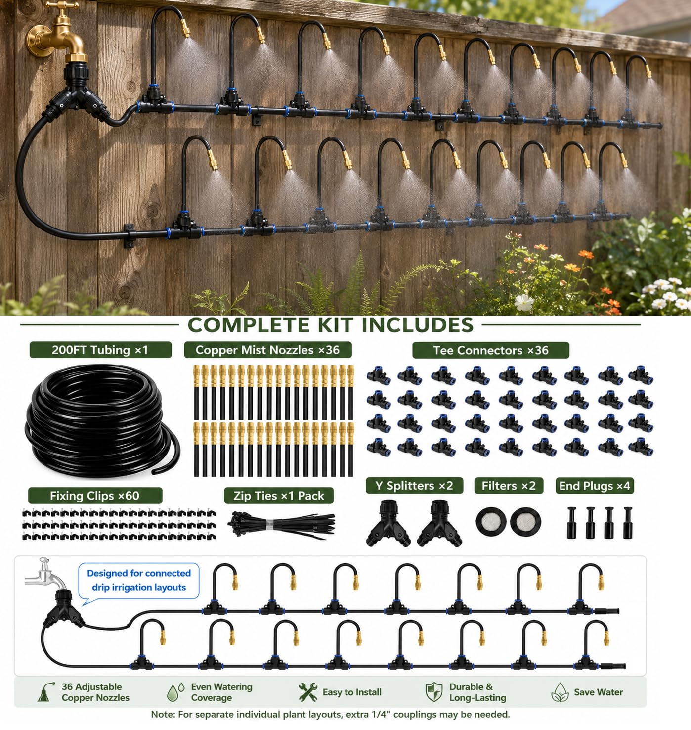Close-up of adjustable copper nozzle from QSTCONGLAN drip irrigation system