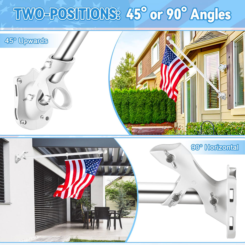 Close-up of adjustable steel screws for flag pole bracket