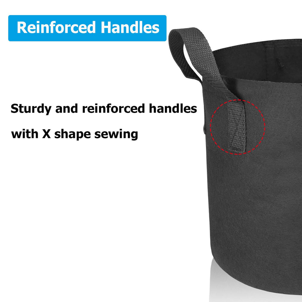 Close-up of ADORMA grow bag handle with X shape sewing