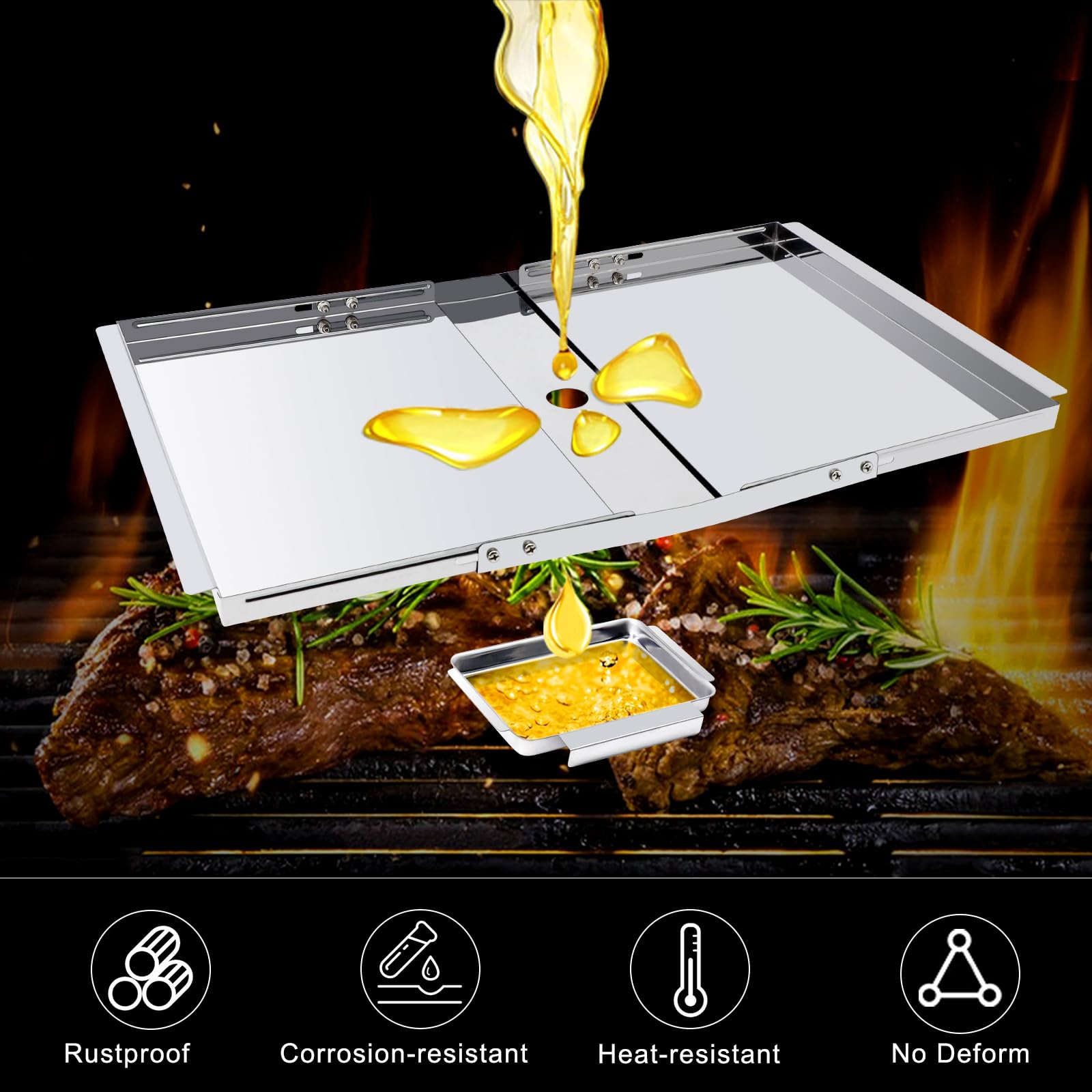 Close-up of Adviace drip pan dimensions and materials