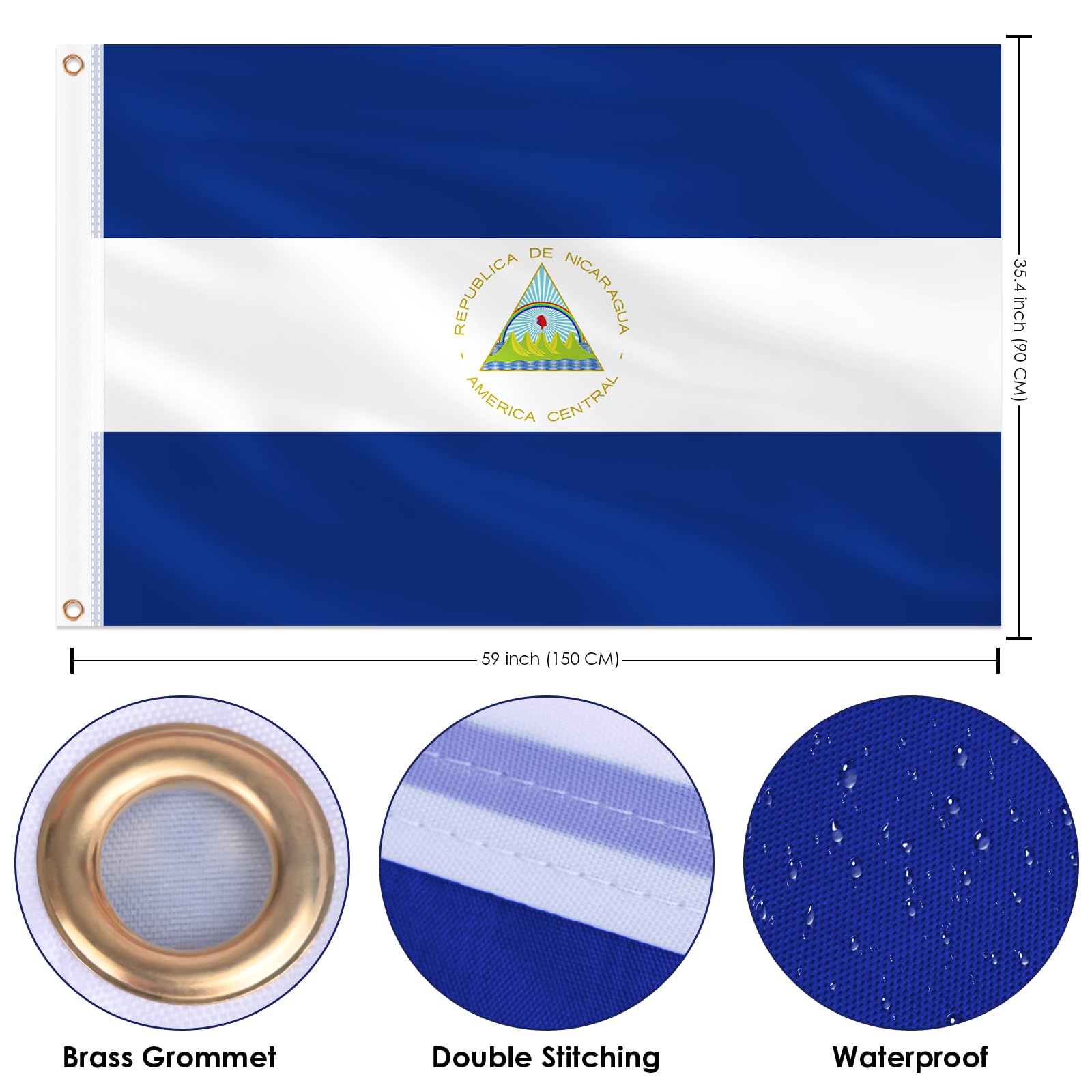 Close-up of AhfuLife Nicaragua Flag showing brass eyelets